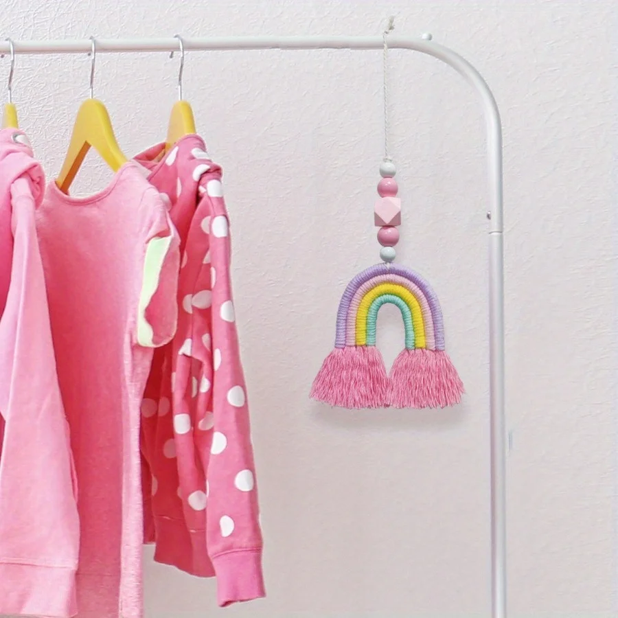 Art And Craft For Nursery - 虹色の風鈴 ミニチュア織り飾り ホームウォールアート装飾 吊り下げ工芸品 子供部屋 リビングルーム