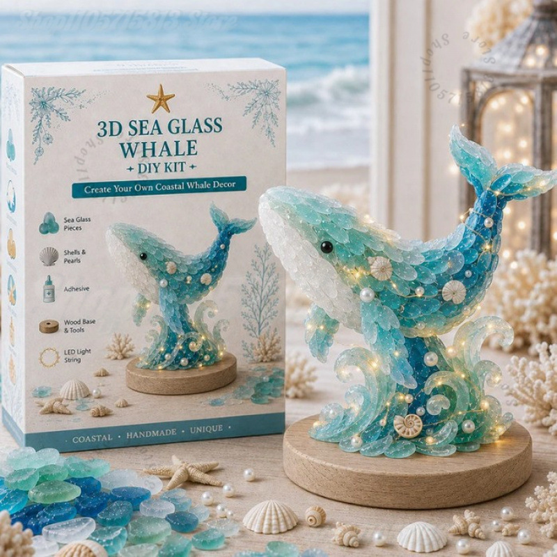 Art Craft Kit - LEDライト付きのクリスマスDIYシーグラスクラフトキット。自分だけの海岸風のホリデーデコレーションを手作りしましょう。完全なDIYアートキットです。