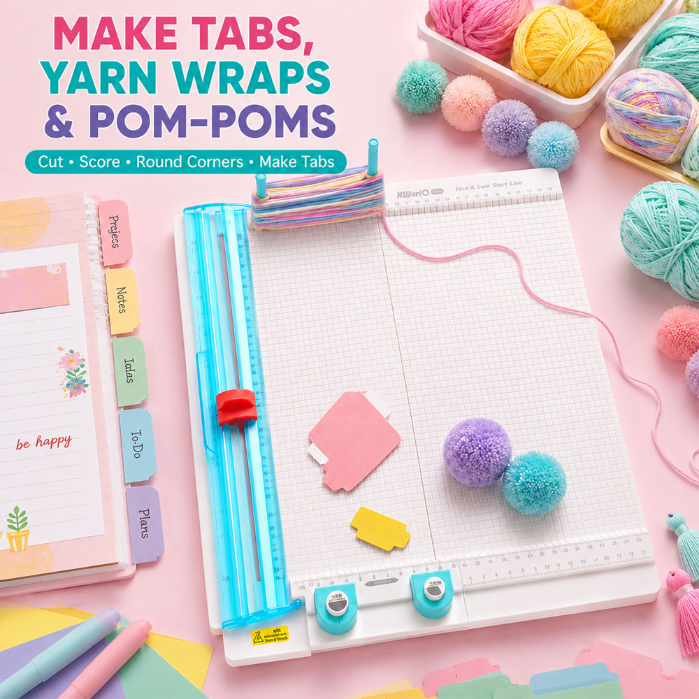 Art Craft With Paper - 7-in-1ペーパーカッター＆スコアリングボード、10枚用折りたたみ式クラフトカッター、カード、仕切りタブ、スクラップブック、ポンポン、DIYアート用